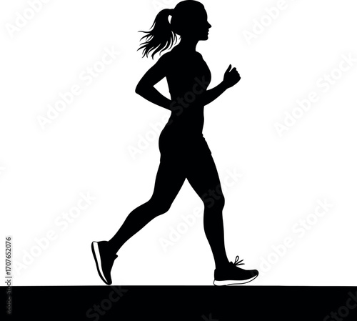 Vector art of silhouette of a woman running, transparent background
