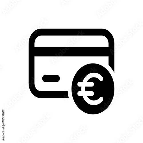 Black and white illustration of a credit card with a euro symbol indicating financial transaction concept