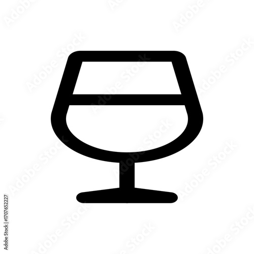 Illustration of a simple black and white wine glass with liquid inside on a white background plain design