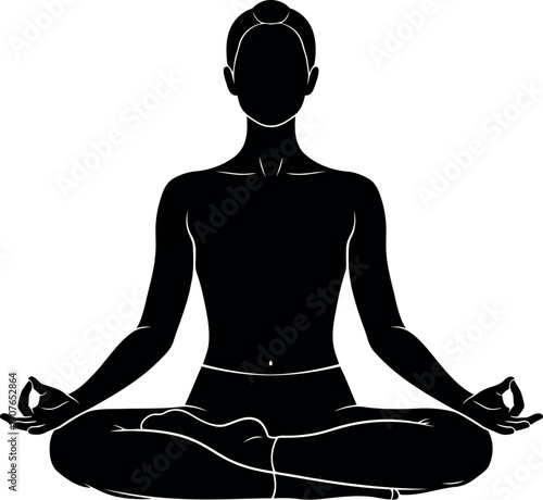 Vector art of silhouette of a person meditating in a lotus position, transparent background