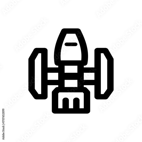 Illustration of a futuristic spaceship with a cockpit and side boosters in black and white simple style