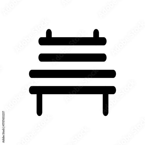 Illustration of a minimalist black park bench with a backrest and simple legs on a white background view