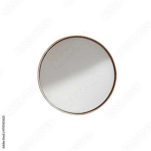 Round, light-brown framed mirror