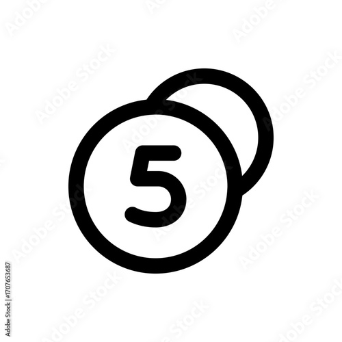A graphic illustration of the number five inside a circle with another partial circle overlapping it