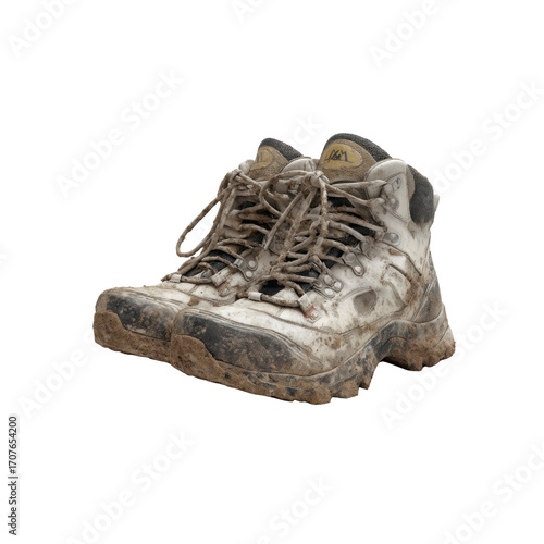 Mud-Covered Hiking Boots After a Trek