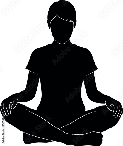 Vector art of silhouette of a person meditating in a lotus position transparent background