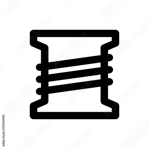 Illustration of a black thread spool with visible thread wrapped around it in a simple outline style