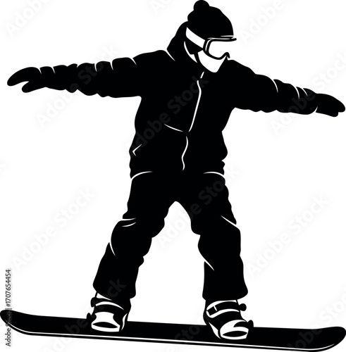 Vector art of silhouette of a snowboarder riding a snowboard transparent background