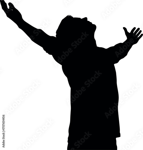 Vector art of silhouette of a person with arms raised in celebration transparent background