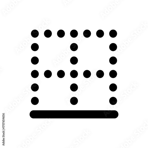 Illustration of a grid like pattern composed of black circles with a horizontal bar at the bottom edge