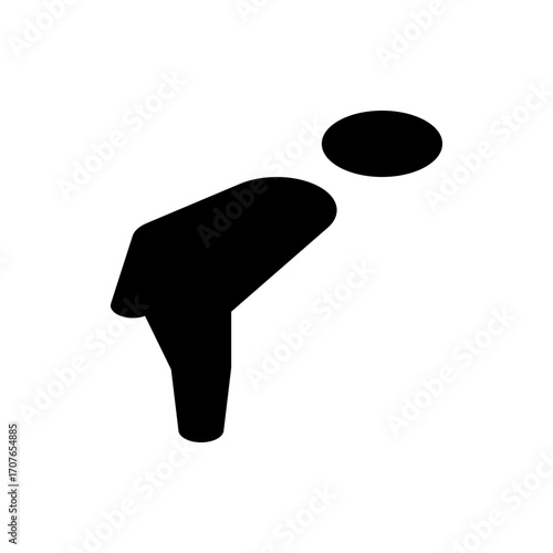 Silhouette of a person bending over with a rounded head and body in a bowing or stretching posture isolated