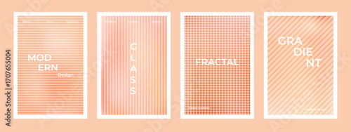 Set of peach pink gradient stripes with ribbed fractal glass effect background. Nude, peach and apricot gradient soft poster. Modern dynamic design for wall art, flyers, brochures, covers, web banners
