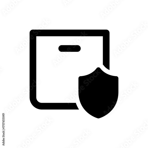 A black and white icon showing a file cabinet with a shield in front of it indicating data protection and security
