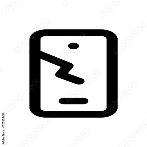 Illustration of a broken smartphone screen with a crack and a home button and a camera icon on top