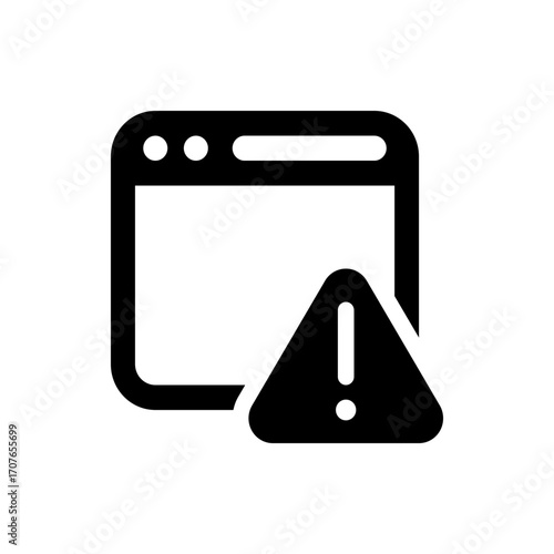 Browser window with an error warning triangle icon indicating a problem or issue on the website display