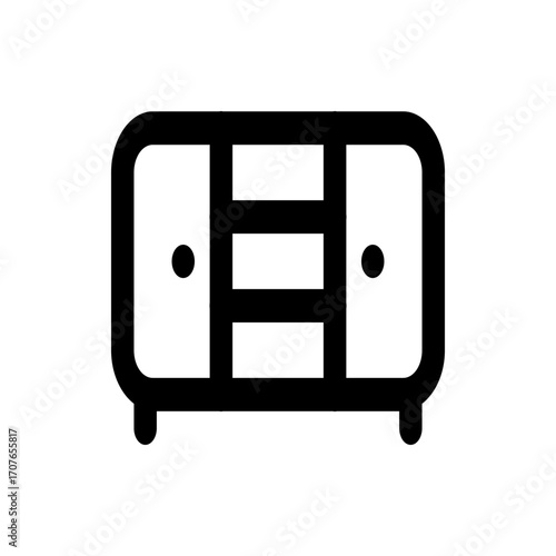 Illustration of a black dresser with rounded corners and two knobs on a white background in simple style