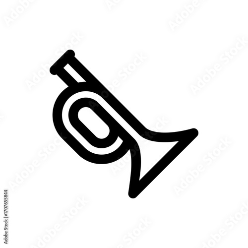 Illustration of a stylized black bugle with rounded edges and thick lines on a white background image view