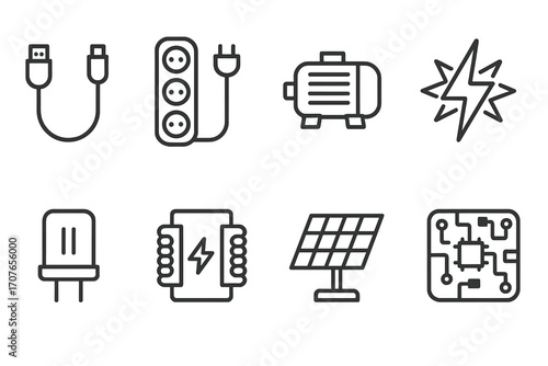 Vector icons of electronic components and energy symbols