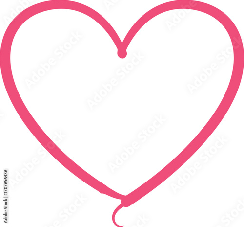 A simple hand drawn pink heart shape illustration on transparent background