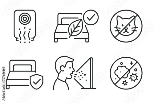 Allergy prevention and clean environment icons collection
