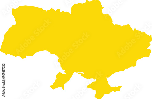 Yellow Silhouette of Ukraine Map on White Background country