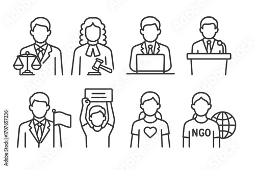 Diverse line art representations of professions and civic roles