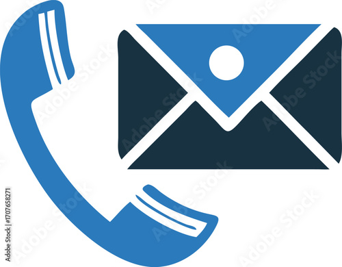 Contact communication is depicted using a blue phone receiver and a stylized email icon