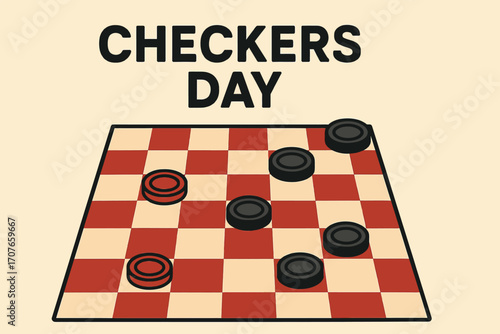 Checkers Day Flat Vector Illustration with Board Game Icons