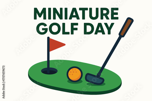 Miniature Golf Day Flat Vector Illustration with Golf Icons
