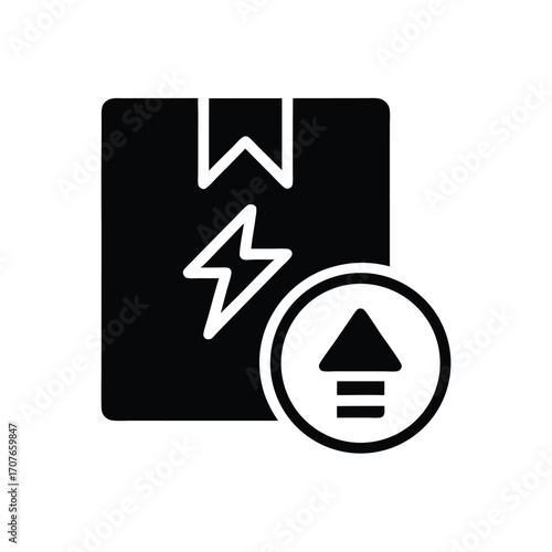 Electrical box showing upload arrow signalizes moving current safely into system securely now