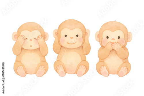 watercolor three wise monkeys