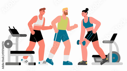 Working out with dumbbells in the gym, hand-drawn vector illustrations