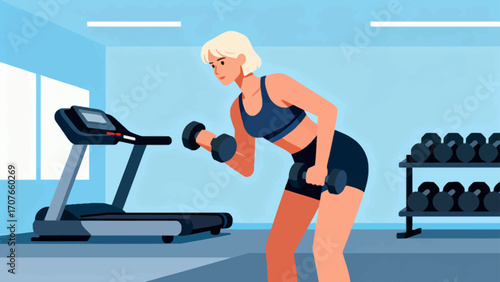 Working out with dumbbells in the gym, hand-drawn vector illustrations