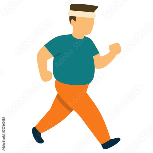 fat man running exercise flat color vector illustration template design