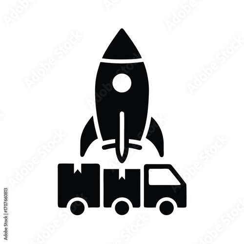 Fast delivery is visualized as a rocket launching from the delivery truck body