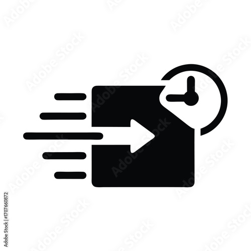 Fast delivery is indicated with an arrow, speed lines, and a clock face