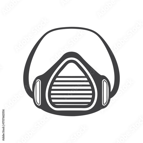 Gray respiratory face mask exhibits safety features with horizontal filter patterns for secure protection
