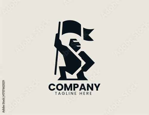 Gorilla with flag illustrated as bold mascot vector logo in minimal strong powerful heroic design style