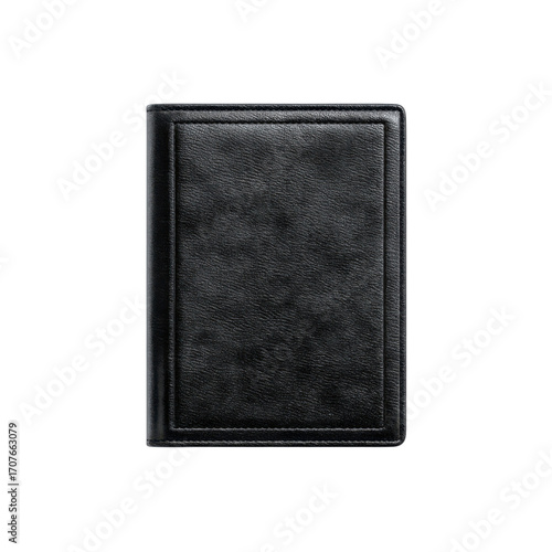 Black Leather Notebook Mockup - Closed, Isolated on Black Background
