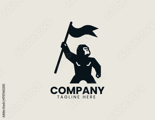 Gorilla with flag illustrated as bold mascot vector logo in minimal strong powerful heroic design style