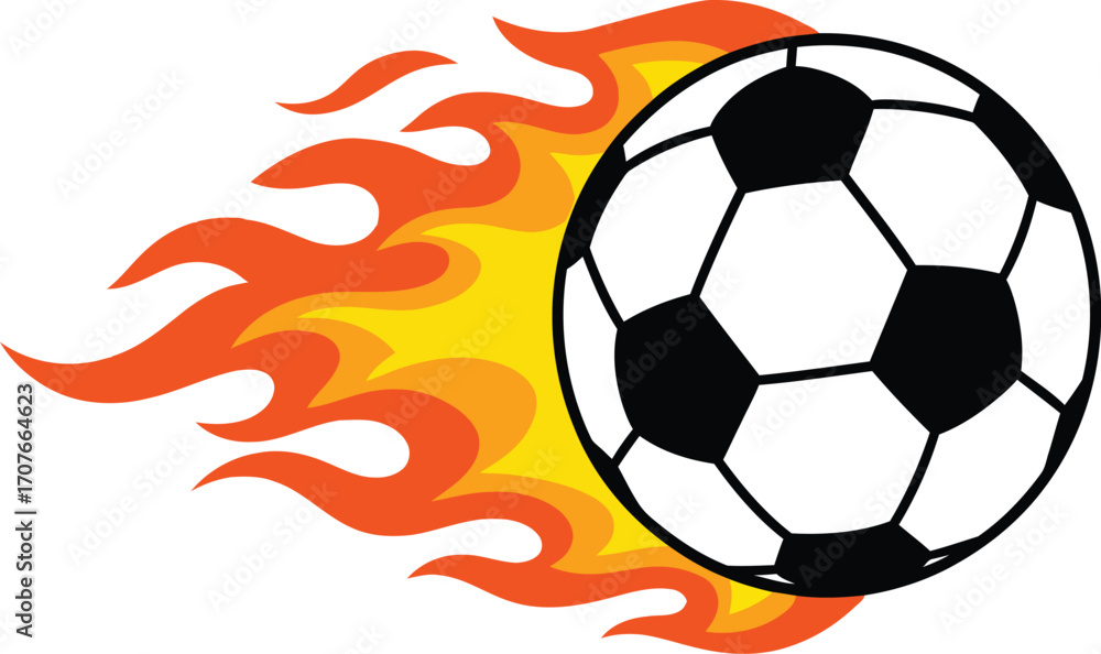 Fototapeta premium Fiery soccer ball in motion, blazing trail. football ilustration