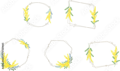 ミモザの花のベクター素材イラストセット