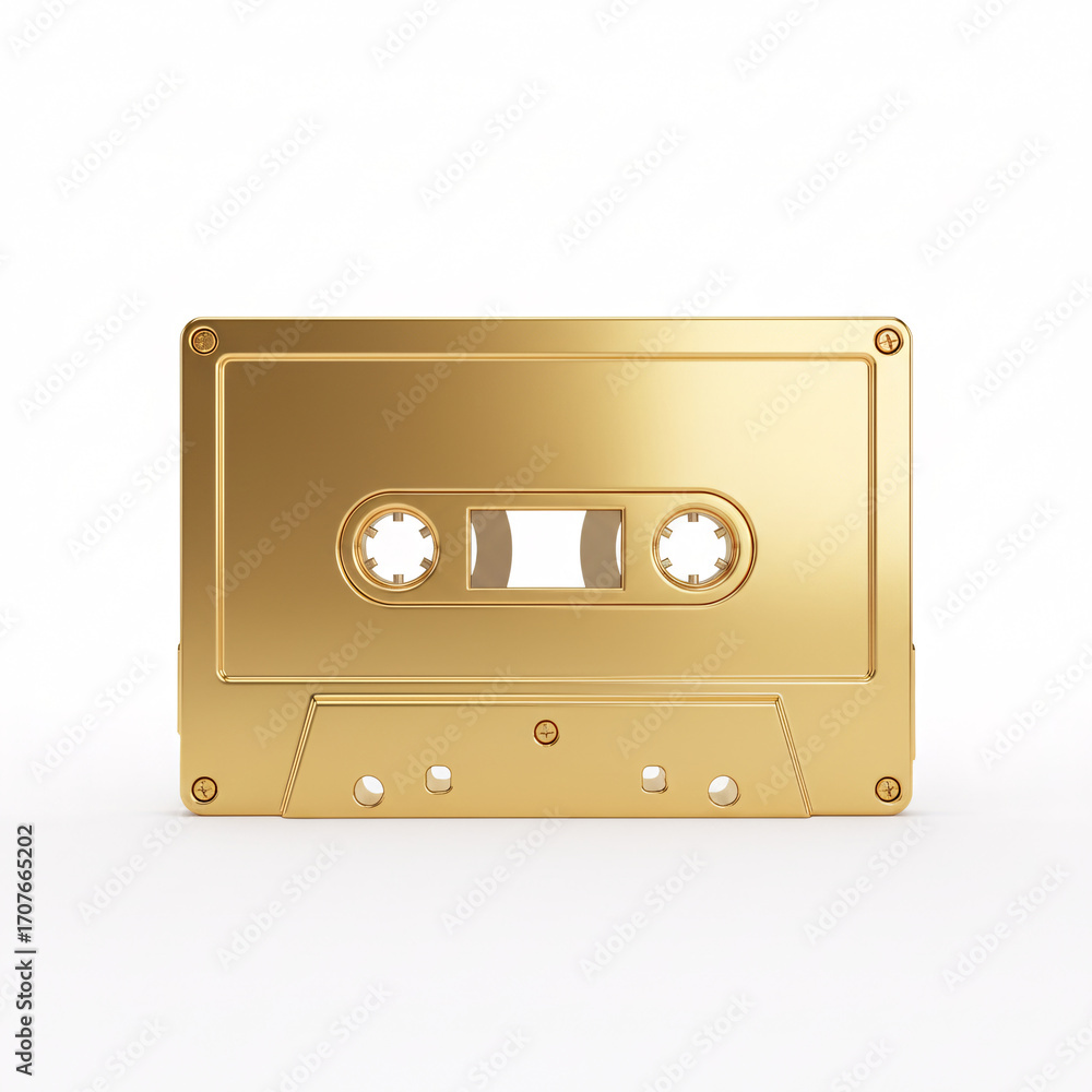 Obraz premium A golden audio cassette, a glossy metallic surface, a symbol of music and technology,