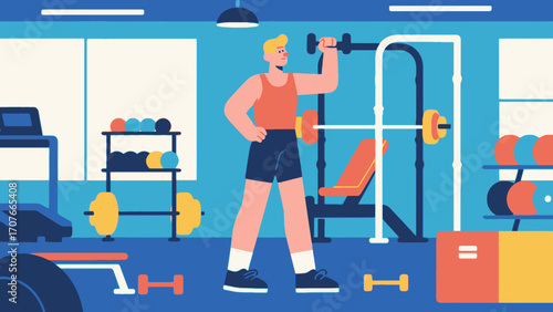 Working out with dumbbells in the gym, hand-drawn vector illustrations