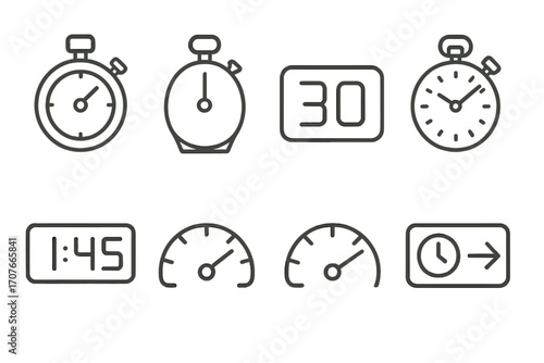 Collection of timer and speedometer icons for measurement and timekeeping