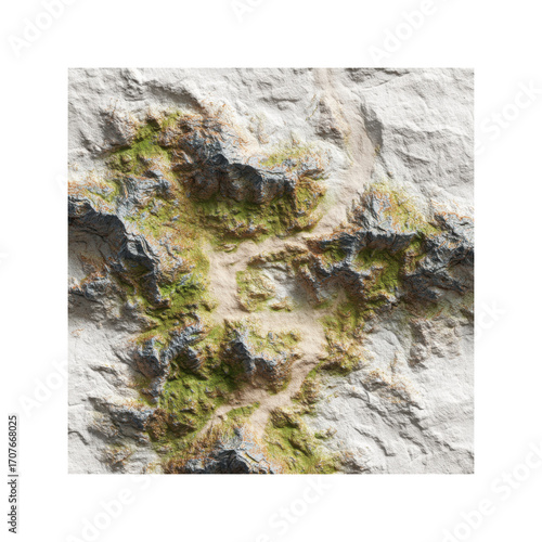 Aerial View of a Mountain Range with Lush Green Vegetation and Rocky Terrain