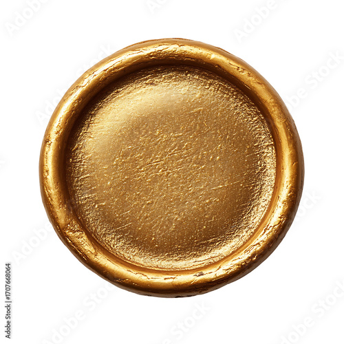 Blank gold wax seal round vintage stamp isolated on transparent background