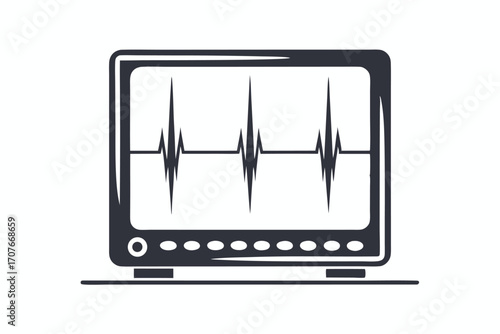 monitor displays fluctuating dark waveform pattern, featuring adjustment buttons and simple style