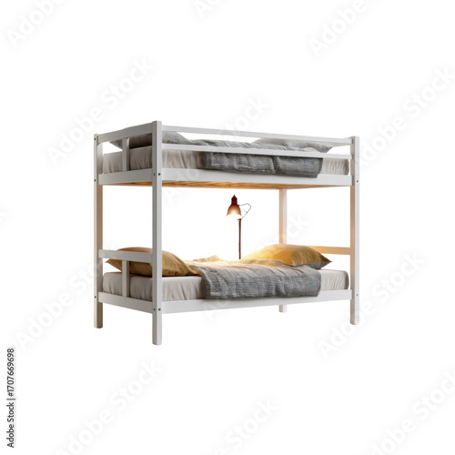 Modern White Twin-Over-Twin Bunk Bed with Reading Lamp