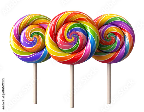 Wallpaper Mural Three colorful rainbow lollipops isolated on transparent background PNG Torontodigital.ca